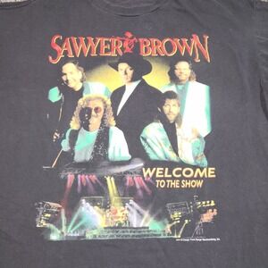 Vtg 90's Sawyer Brown Concert Tee Shirt Black Country Fair Western Reto 1994 XL